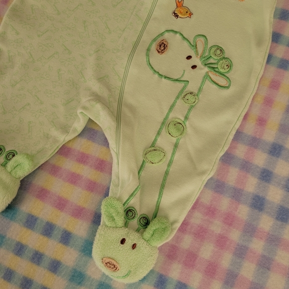 JUST BORN ♡ Green|Brown Giraffe Birdies MY DADDY LOVES ME Zip Footie Outfit 0-3M - Picture 6 of 15